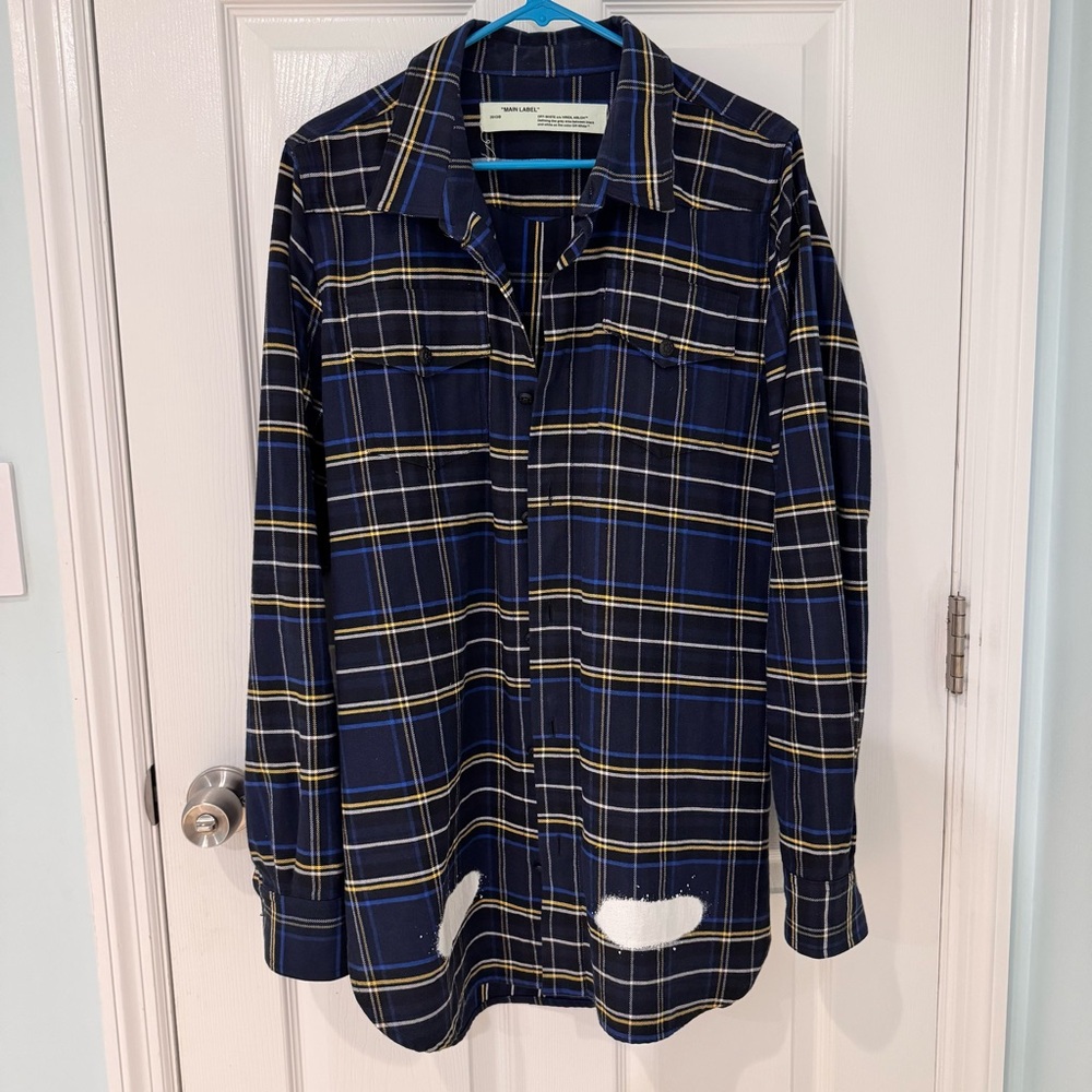 Off White Virgil Abloh Flannel Plaid Shirt Blue Sz S